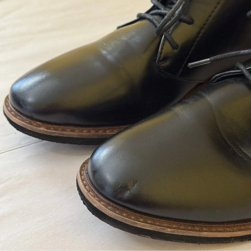 Deer Stags Boys Size 6M Black Ballard Chukka Boots Faux‎ Leather Lace Up